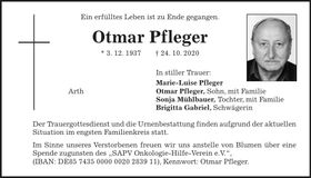 Traueranzeige Otmar Pfleger