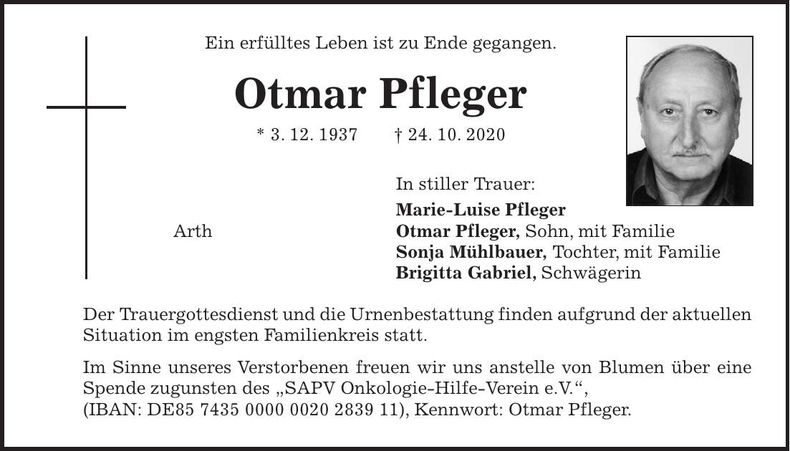 Traueranzeige Otmar Pfleger