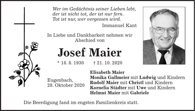 Traueranzeige Josef Maier