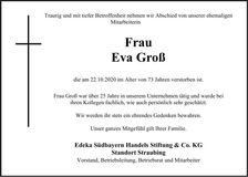 Traueranzeige Eva Groß