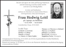 Traueranzeige Hedwig Leitl