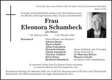 Traueranzeige Eleonora Schambeck