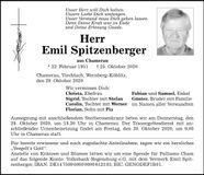 Traueranzeige Emil Spitzenberger