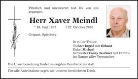 Traueranzeige Xaver Meindl