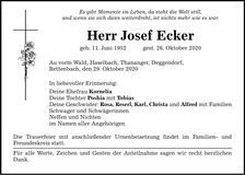 Traueranzeige Josef Ecker