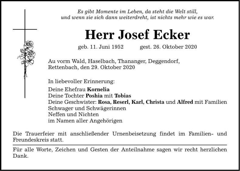 Traueranzeige Josef Ecker