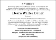 Traueranzeige Walter Bauer