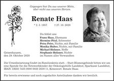Traueranzeige Renate Haas