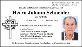Traueranzeige Johann Schneider