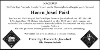 Traueranzeige Josef Peisl