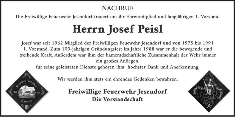 Traueranzeige Josef Peisl