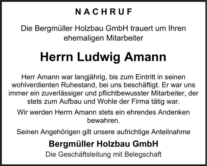 Traueranzeige Ludwig Amann