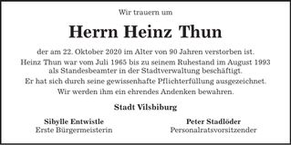 Traueranzeige Heinz Thun