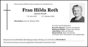 Traueranzeige Hilda Roth