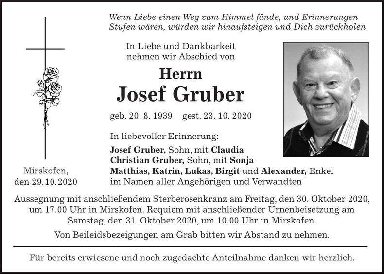 Traueranzeige Josef Gruber