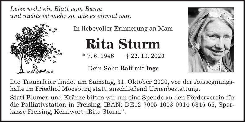 Traueranzeige Rita Sturm
