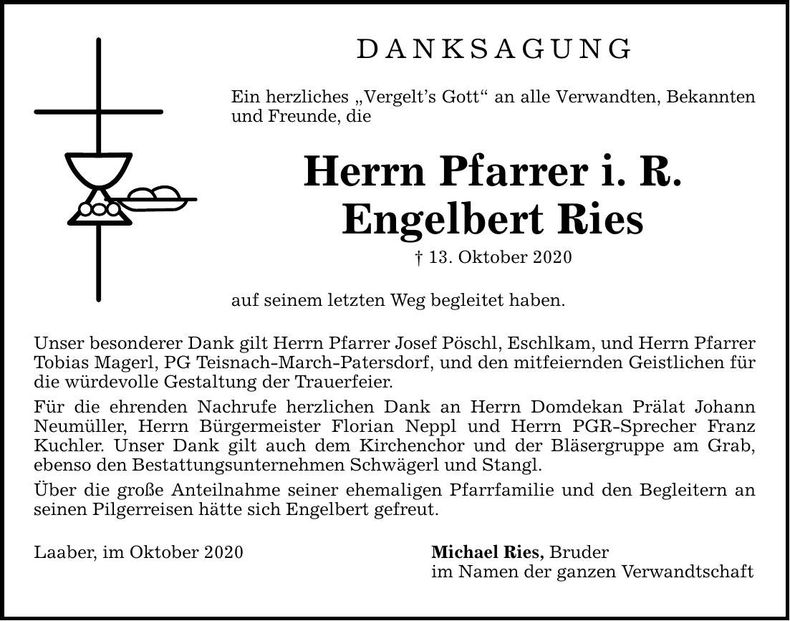 Traueranzeige Engelbert Ries