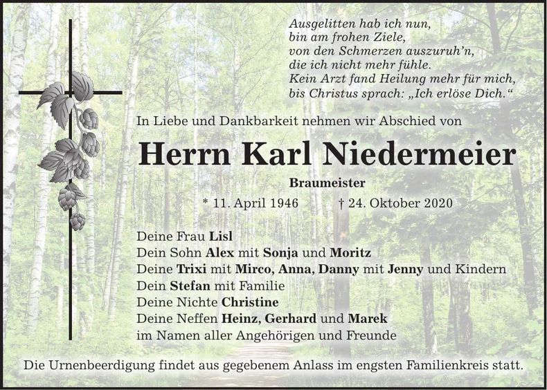 Traueranzeige Karl Niedermeier