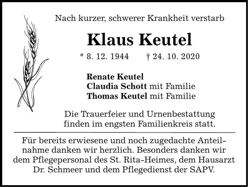 Traueranzeige Klaus Keutel