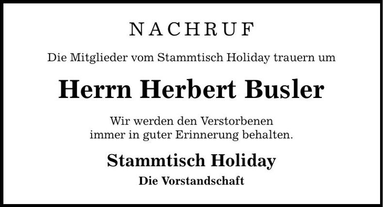 Traueranzeige Herbert Busler