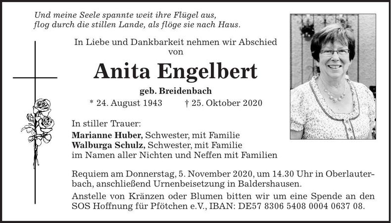 Traueranzeige Anita Engelbert