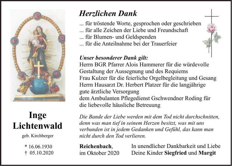 Traueranzeige Inge Lichtenwald