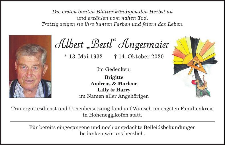 Traueranzeige Albert Angermaier