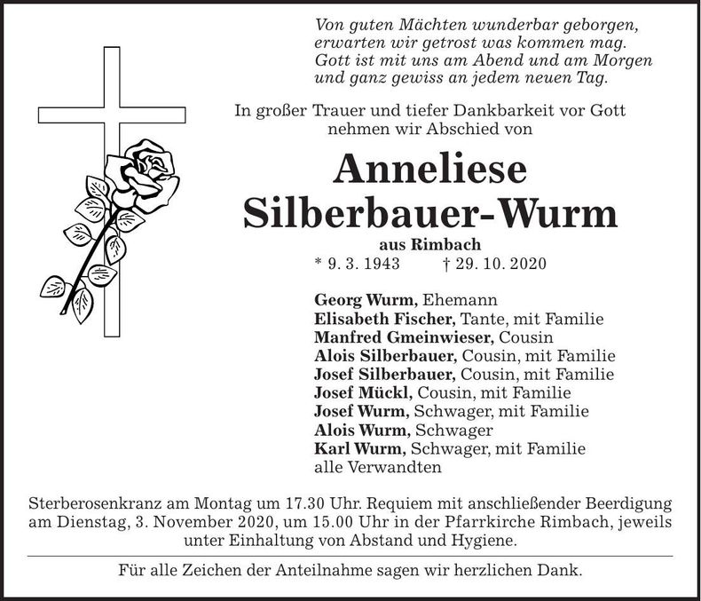 Traueranzeige Anneliese Silberbauer-Wurm
