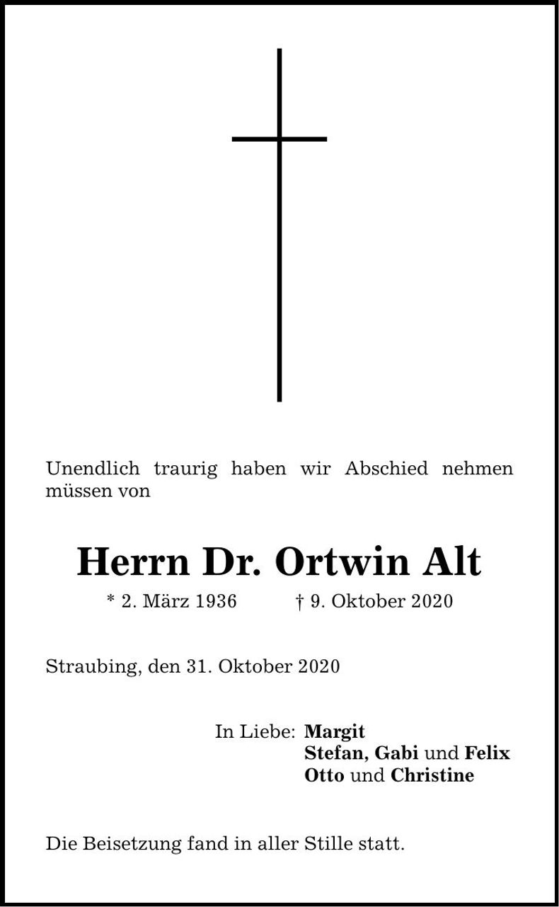 Traueranzeige Ortwin Alt