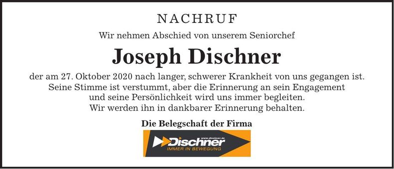 Traueranzeige Joseph Dischner