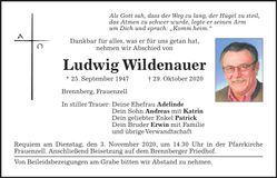 Traueranzeige Ludwig Wildenauer