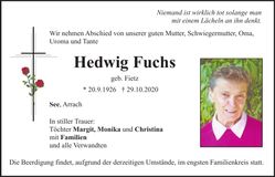 Traueranzeige Hedwig Fuchs