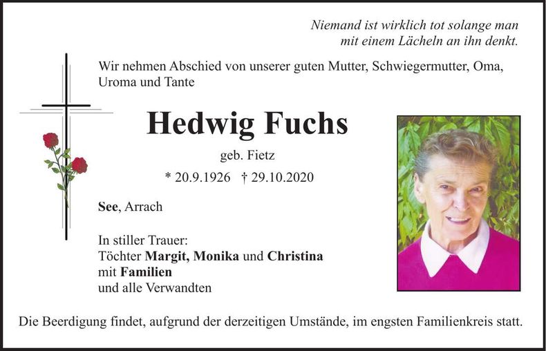 Traueranzeige Hedwig Fuchs