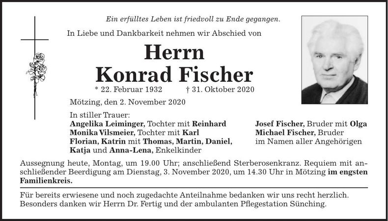 Traueranzeige Konrad Fischer