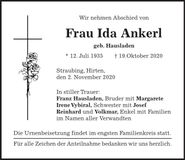 Traueranzeige Ida Ankerl