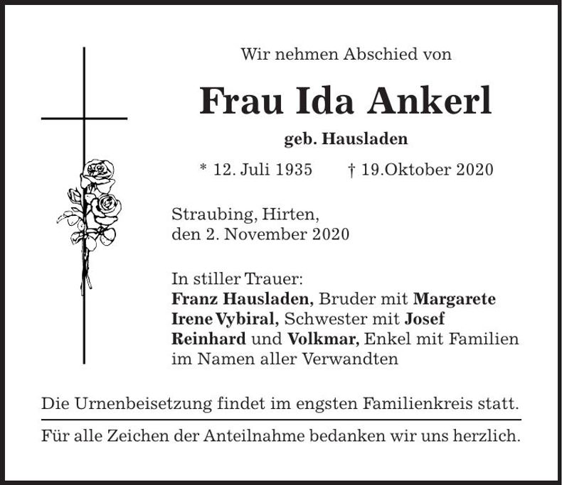 Traueranzeige Ida Ankerl