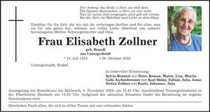 Traueranzeige Elisabeth Zollner