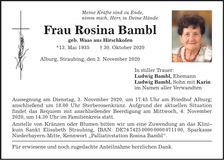Traueranzeige Rosina Bambl