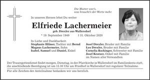 Traueranzeige Elfriede Lachermeier