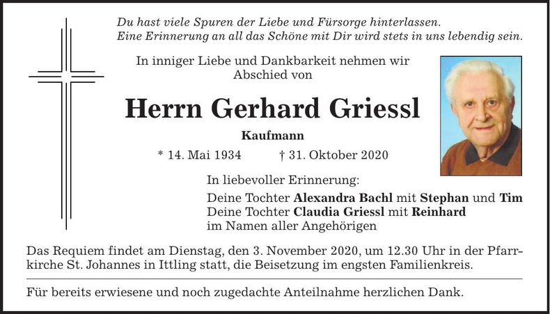 Traueranzeige Gerhard Griessl