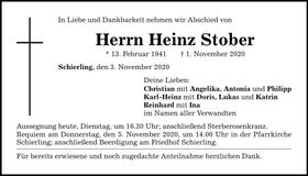 Traueranzeige Heinz Stober