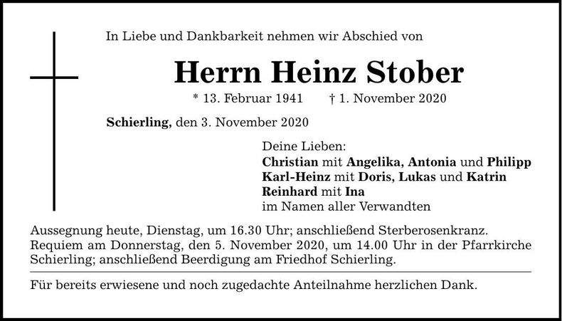 Traueranzeige Heinz Stober