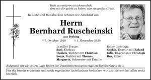 Traueranzeige Bernhard Ruscheinski