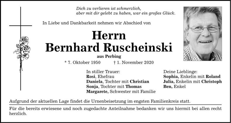 Traueranzeige Bernhard Ruscheinski