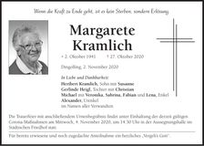 Traueranzeige Margarete Kramlich