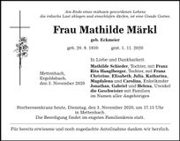Traueranzeige Mathilde Märkl