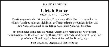 Traueranzeige Ulrich Bauer