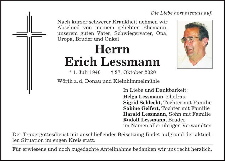 Traueranzeige Erich Lessmann