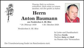 Traueranzeige Anton Baumann