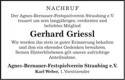 Traueranzeige Gerhard Griessl